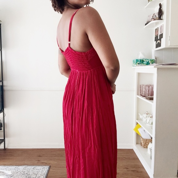 tomato red crochet gauze maxi dress - Picture 3 of 9